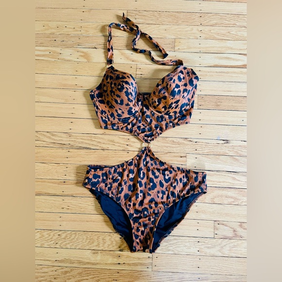 Greta Roar Instinct Underwire Cutout One-piece Monokini Leopard Print 36DD - Picture 5 of 6